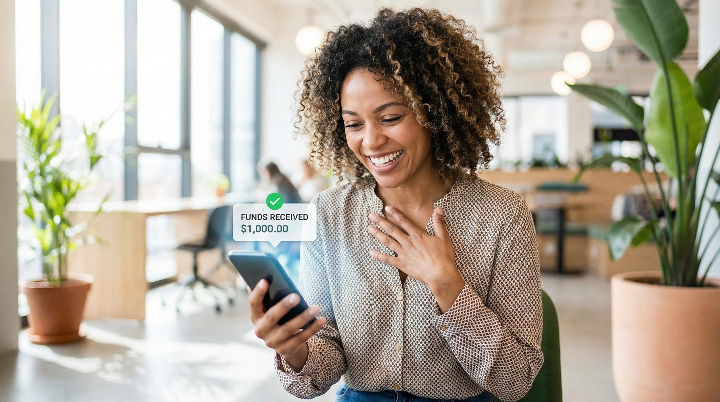 Happy person receiving funding